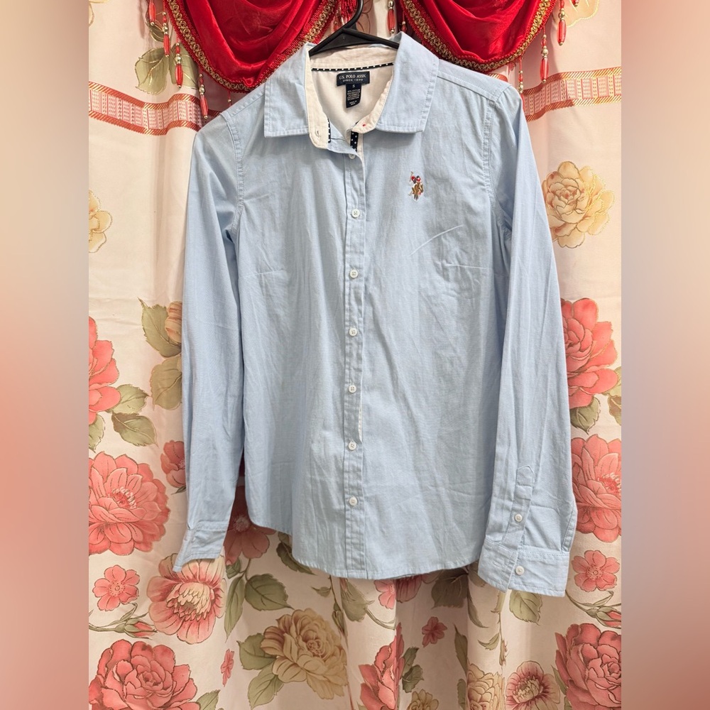 US Polo Assn Light Blue Button-Up Shirt with Embroidered Logo